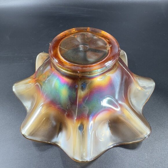 Carnival Glass Iridescent Marigold Bonbon Compote Dish Footed Bowl Glass VTG - Picture 3 of 16